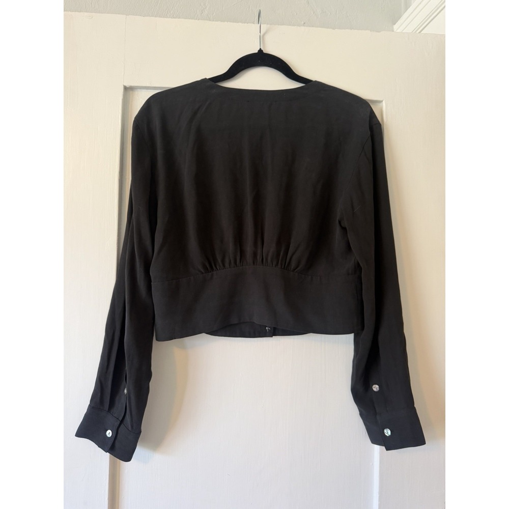 Madewell Cropped V Neck Button Front Top Womens Small Black Long Sleeve Blouse - Picture 5 of 5